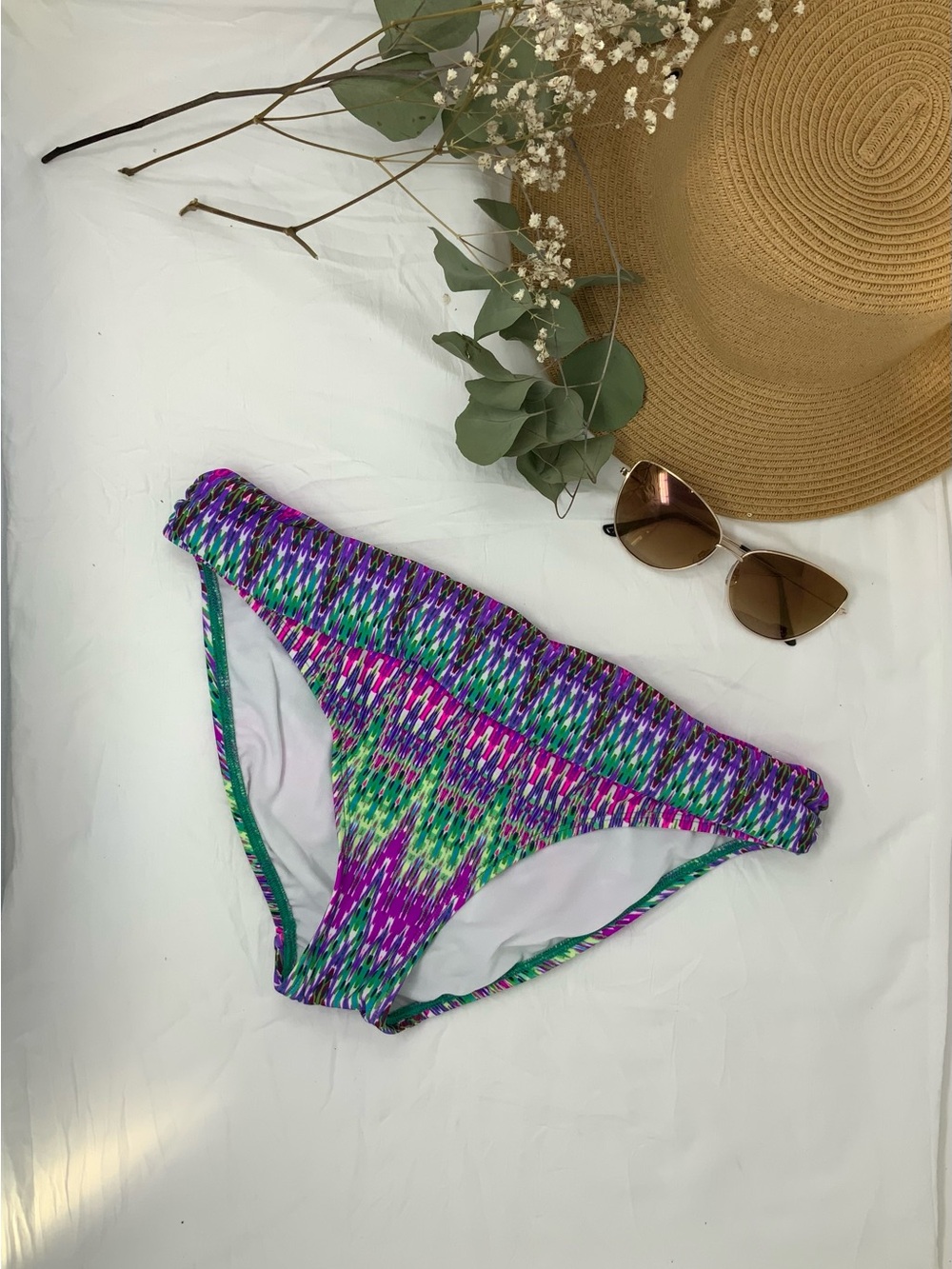 Kenneth Cole Reaction Purple, Green & Pink Patterned Bikini Bottom